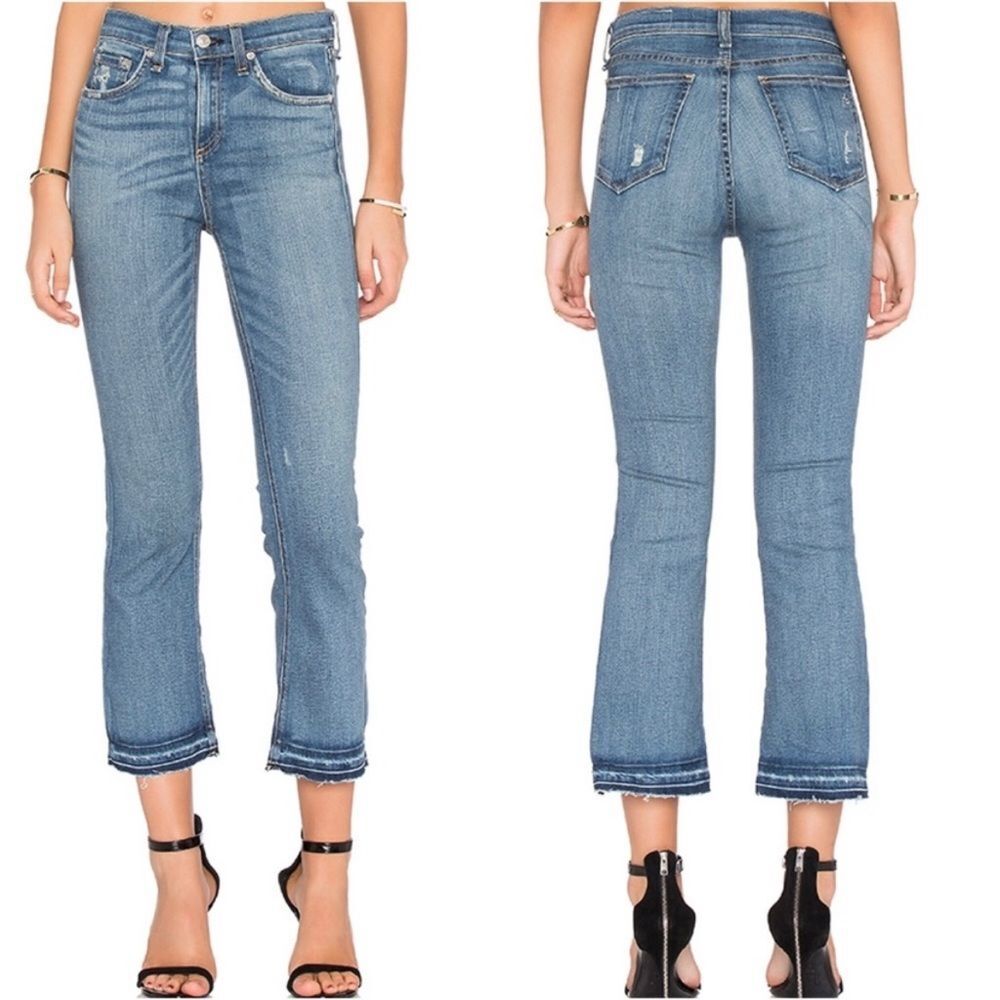 Rag & Bone high rise straight leg cropped raw hem jeans in Stark size 25